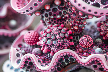 Obraz premium Vibrant Bio-Design Coral Sculpture. Contemporary Art, Museum Display Aesthetic, Gallery Exhibition. Rich Organic Texture, Abstract Tentacles, Marine Life, Isolated, Studio Shot. Postcard, Cover, Print