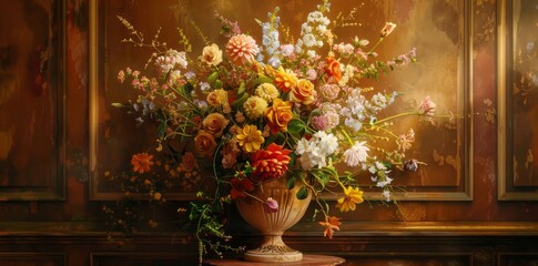 Bouquet of many different flowers in a vase
