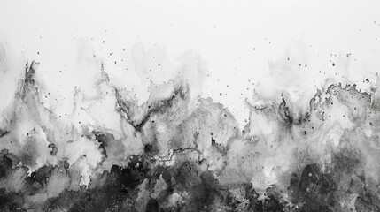 A dynamic display of ink splatters in grayscale, evoking a sense of chaotic beauty and abstract...