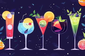 party invitation, fruits and long drinks