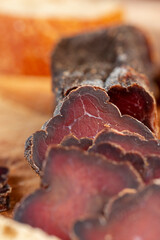 pieces of soft dried beef meat close-up