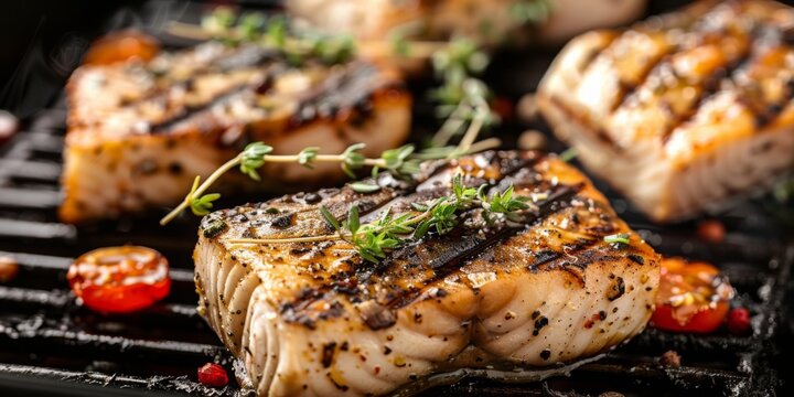 swordfish grilled on a grill barbecue.