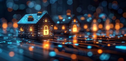 Secure and Modern Smart Home Icons with Enhanced Data Protection and Firewall Technology

