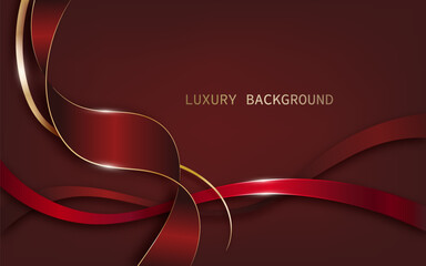 Abstract red ribbon with golden lines. Luxury background style. Vector illustration