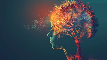 Human head profile with a tree of life inside