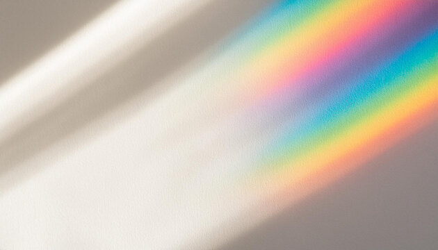 Abstract rainbow rays of light shadow overlay effect from sunlight on a white background, mockup and backdrop