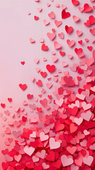 An artistic gradient of paper hearts flowing from light pink to deep red, showcasing a spectrum of love and warmth