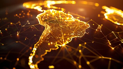 Shimmering digital lines trace the vibrant networks and bustling connectivity across Latin America.
