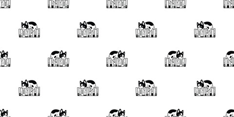 dog seamless pattern french bulldog sleeping book puppy vector bone pet toy doodle cartoon tile background gift wrapping paper repeat wallpaper illustration scarf isolated design - obrazy, fototapety, plakaty