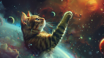Cat in outer space. Generative ai