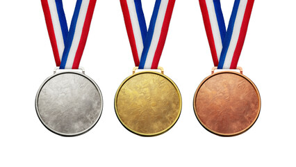 Collection of real gold medals isolated on free png background with a lot of text area - winner copy space concept