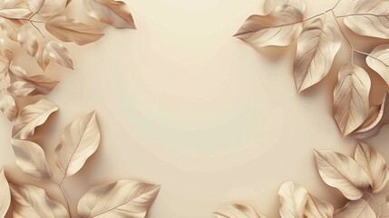 Beige background with beige leaves, 3d rendering