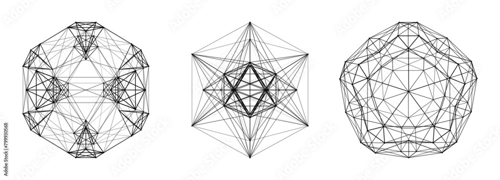 Poster Set of spheres. Abstract 3D spheres of particles and lines. Futuristic digital technology. Network or connection. Vector illustration.