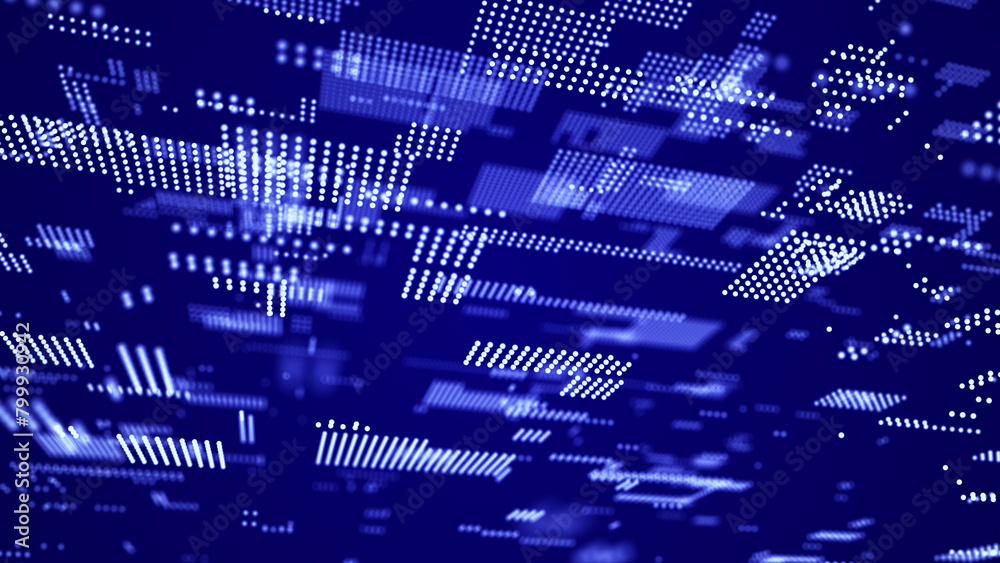 Fototapete Abstract technology background. Computer matrix. Futuristic cyber blue background of points. 3d rendering.
