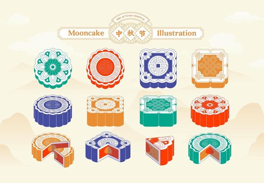 Mooncake Illustration Set for Mid Autumn Festival