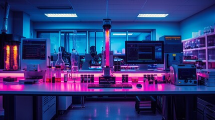 A Fourier transform infrared spectroscopy apparatus analyzing chemical bonds in a sample,Spectroscopy setup - obrazy, fototapety, plakaty