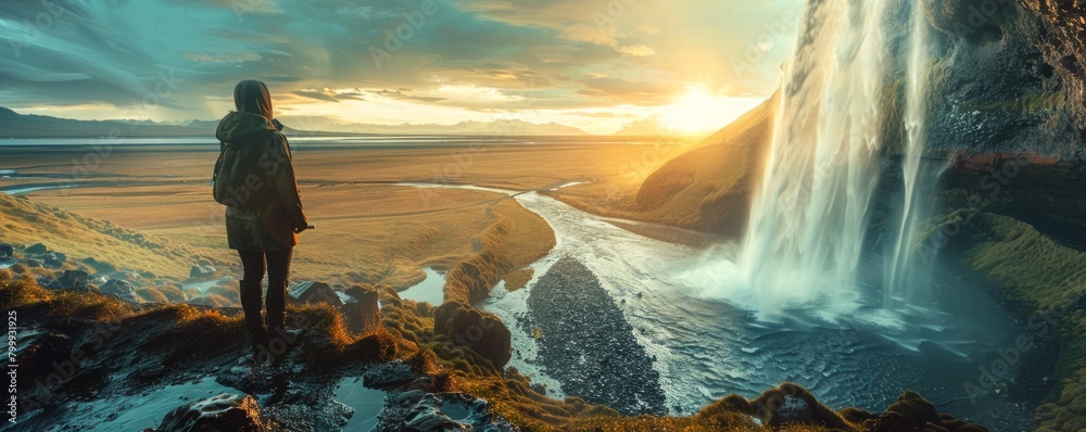 Wall mural View of Seljalandsfoss waterfall