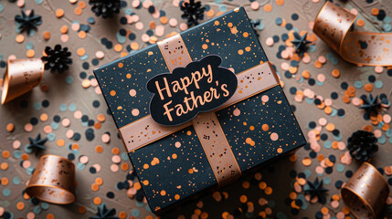 Fototapeta na wymiar Festive Father's Day Gift Box with Greeting Card