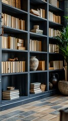 Bookcase with books in a modern house.