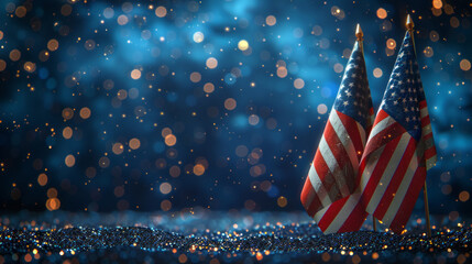 Obraz premium American Flags with Bokeh Light Background