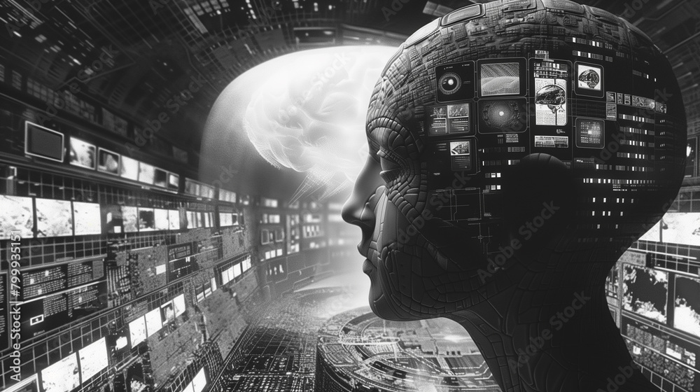 Poster a world where brain-computer interfaces allow people to communicate telepathically, revolutionizing 