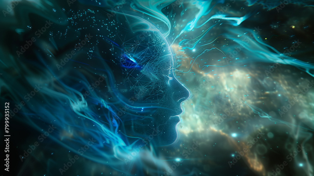 Poster a world where brain-computer interfaces allow people to communicate telepathically, revolutionizing 