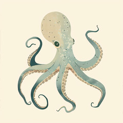 a detailed Vintage Style illustration of a octopus is set against a soft, neutral background
