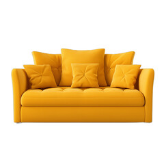Bright yellow modern threeseater sofa isolated on white background Contemporary furniture design