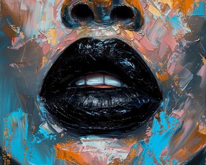 Oil painting abstract concept of woman lips knife palette on canvas