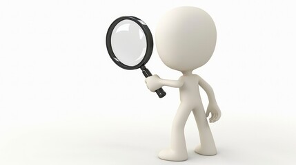 cartoon person holding magnifying glass, white background