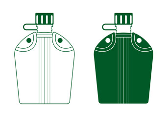  illustration of Army water canteen in two tone. Graphic for icon or any design.