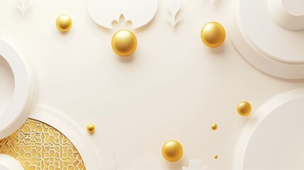 Elegant abstract background with a white and gold color scheme featuring circles and floral elements.