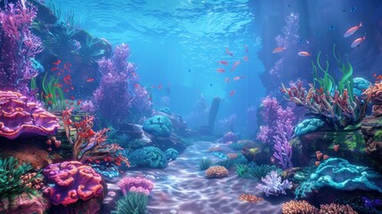 Dynamic Underwater Wonderland: Vibrant Coral Reef Backdrop
