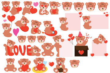 set of baby bear on valentine celebration party cartoon. for newborn apparel, textiles and wallpaper Vector illustration