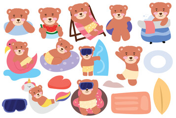 baby bear swimming on summer vacation. for newborn apparel, textiles and wallpaper Vector illustration