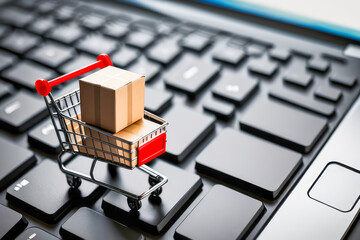 shopping cart on computer keyboard, concept online shop