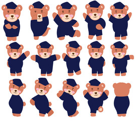 set of variant gesture activity and pose baby bear isolated on white background