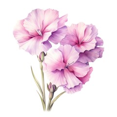 Dianthus flower watercolor illustration. Floral blooming blossom painting on white background