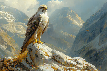 A majestic falcon perched on a rocky outcrop, its sharp eyes scanning the horizon for signs of movement. - Powered by Adobe