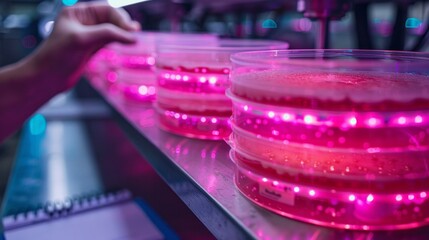 A laboratory incubator culturing bacterial colonies on agar plates,Optimal conditions for growth - obrazy, fototapety, plakaty