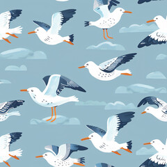 Obraz premium seamless pattern of Seagull on a striking blue background