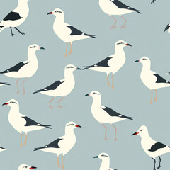 seamless pattern of Seagull on a striking blue background