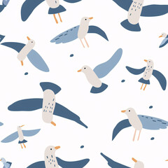 seamless pattern of Seagull on a striking white background