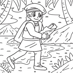 Columbus Day Man Reading Map Coloring Page 