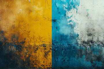 Raindrops on a yellow and blue textured background divided in the middle