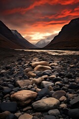 Dramatic Sunset Over Rugged Mountain Landscape