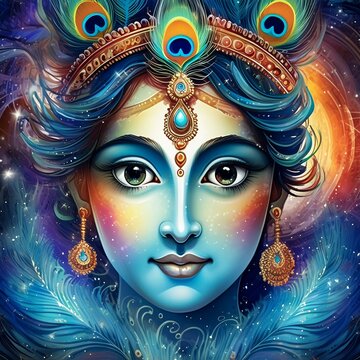 LOrd Krishna beautiful face illustration
