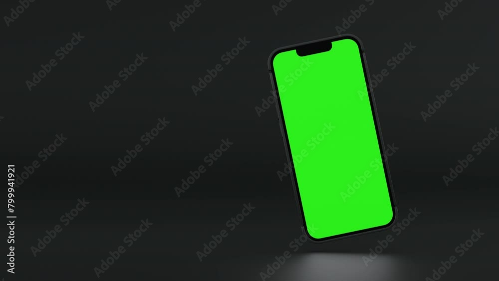 Canvas Prints mobile phone spin and show empty green screen, application or website present, 3d rendering 4k