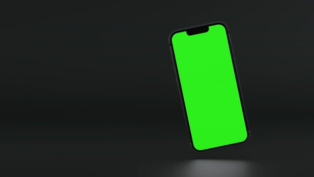 Mobile phone spin and show empty green screen, application or website present, 3D rendering 4K