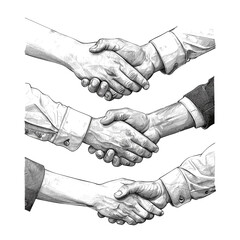 Sketch handshake, businessman handshake business agreement success deal contract partnership friendship work cooperation concept hand drawn set vector illustration - 799942326